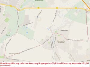 Umleitung während der Vollsperrung der B1/B5 zwischen Hoppegarten und Vogelsdorf